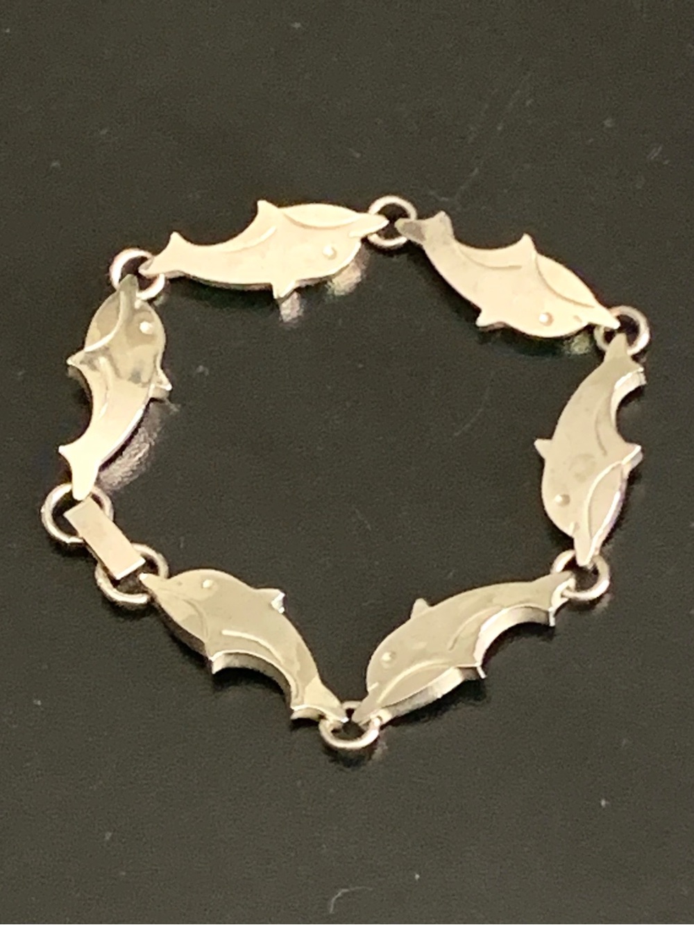 Vintage Mexico Sterling Silver 925 Dolphin Link Bracelet  21g -   7.1/2”